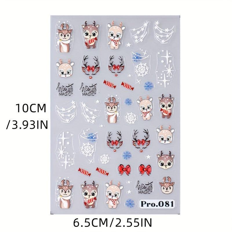 5D Embossed Christmas Nail Art Stickers Santa Snowflake Elk Tree Nail Decals