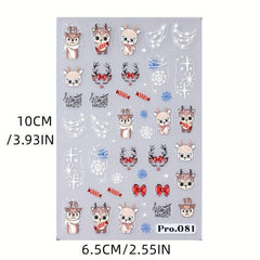 5D Embossed Christmas Nail Art Stickers Santa Snowflake Elk Tree Nail Decals