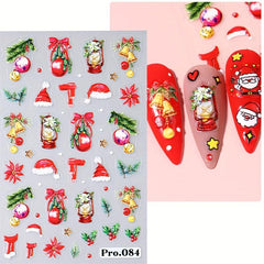 5D Embossed Christmas Nail Art Stickers Santa Snowflake Elk Tree Nail Decals
