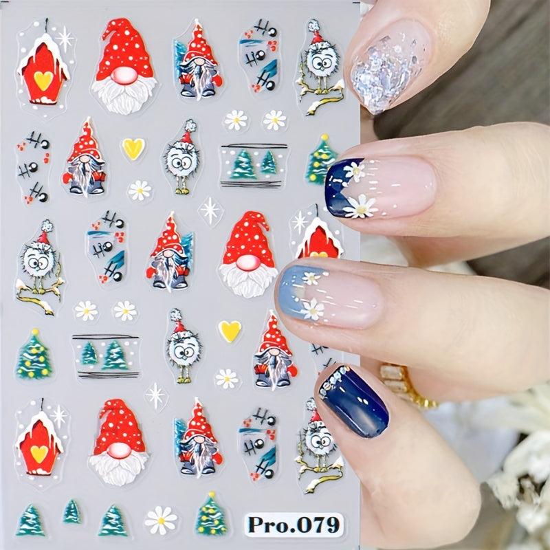 5D Embossed Christmas Nail Art Stickers Santa Snowflake Elk Tree Nail Decals