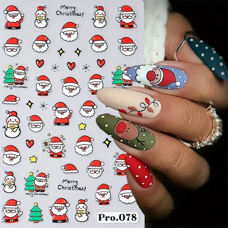 5D Embossed Christmas Nail Art Stickers Santa Snowflake Elk Tree Nail Decals