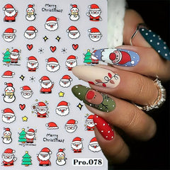 5D Embossed Christmas Nail Art Stickers Santa Snowflake Elk Tree Nail Decals