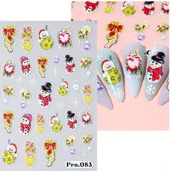 5D Embossed Christmas Nail Art Stickers Santa Snowflake Elk Tree Nail Decals
