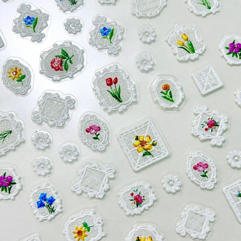 5D Embossed Mirror Flower Nail Art Stickers