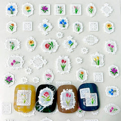 5D Embossed Mirror Flower Nail Art Stickers