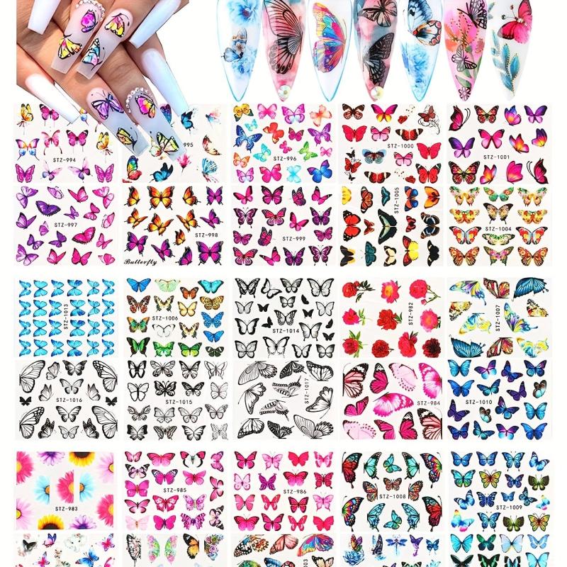30pcs Butterfly Nail Art Decals Water Transfer Decals Nail Tips DIY Nail Decorat