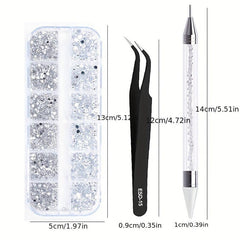 3pcs Crystal AB Flatback Rhinestones Set with Tweezers and Drill Pen