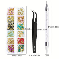 3pcs Crystal AB Flatback Rhinestones Set with Tweezers and Drill Pen