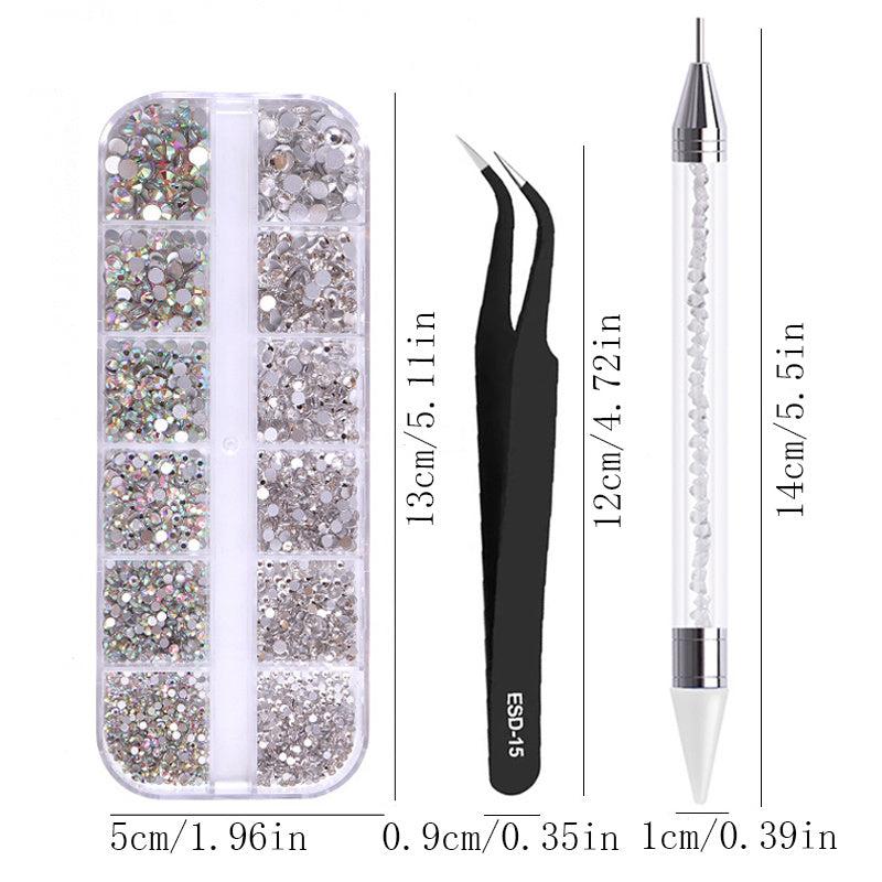 3pcs Crystal AB Flatback Rhinestones Set with Tweezers and Drill Pen