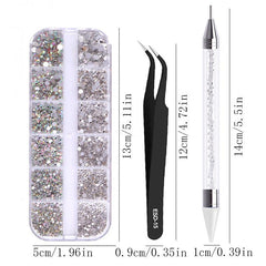 3pcs Crystal AB Flatback Rhinestones Set with Tweezers and Drill Pen
