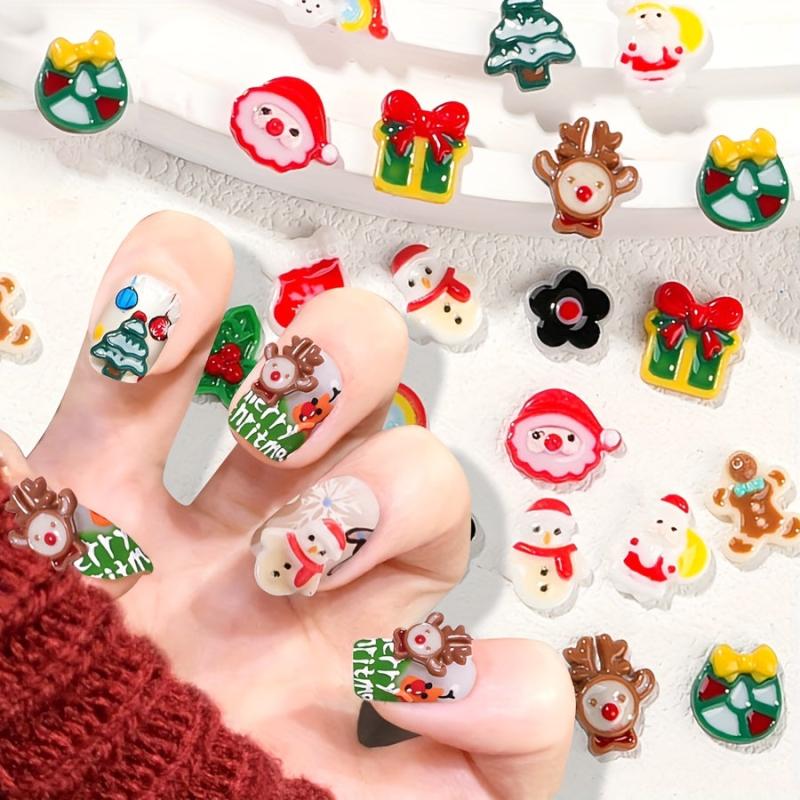 10pcs Christmas Nail Art Charms Mixed Elk Snowflake Santa Decorations