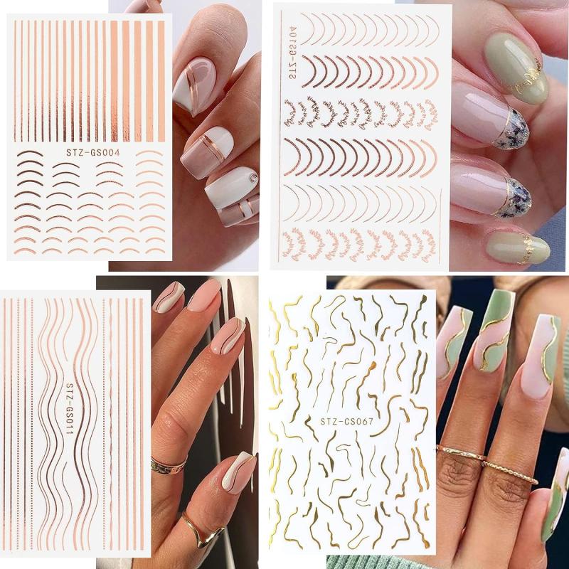 12 Sheets 3D Line Nail Decals Metal Curve Nail Art Supplies