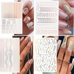12 Sheets 3D Line Nail Decals Metal Curve Nail Art Supplies