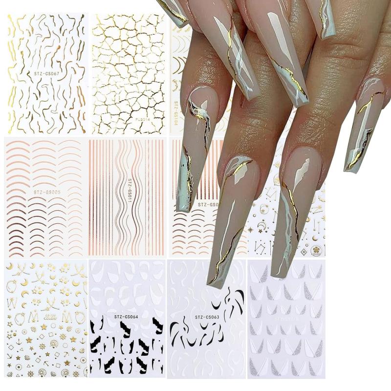 12 Sheets 3D Line Nail Decals Metal Curve Nail Art Supplies