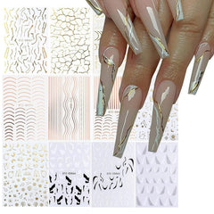 12 Sheets 3D Line Nail Decals Metal Curve Nail Art Supplies