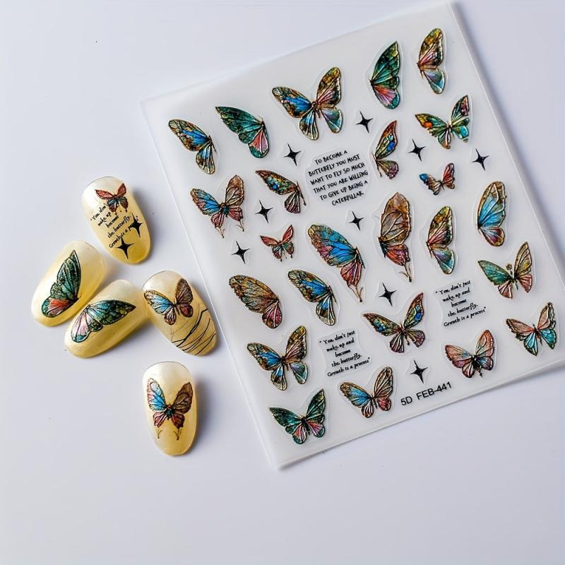 5D Butterfly Nail Art Stickers Gradient Decals Self Adhesive