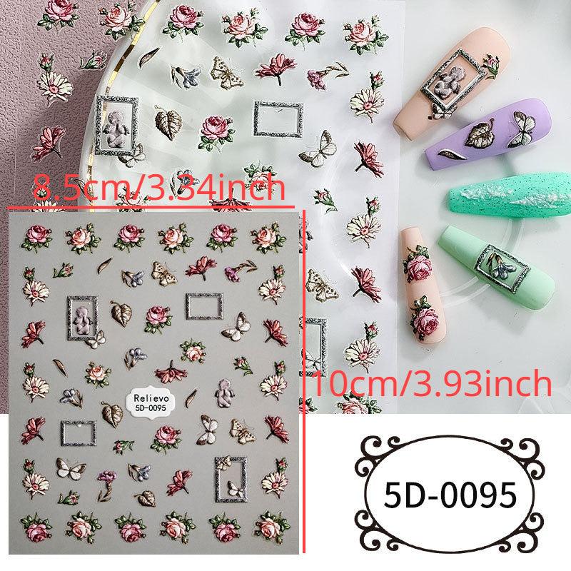3pcs 5D Embossed Camellia Nail Art Stickers Self Adhesive Butterfly Flower