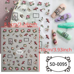 3pcs 5D Embossed Camellia Nail Art Stickers Self Adhesive Butterfly Flower