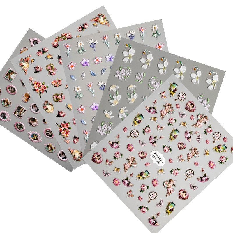 3pcs 5D Embossed Camellia Nail Art Stickers Self Adhesive Butterfly Flower