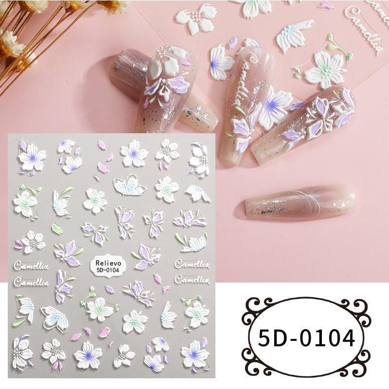 3pcs 5D Embossed Camellia Nail Art Stickers Self Adhesive Butterfly Flower