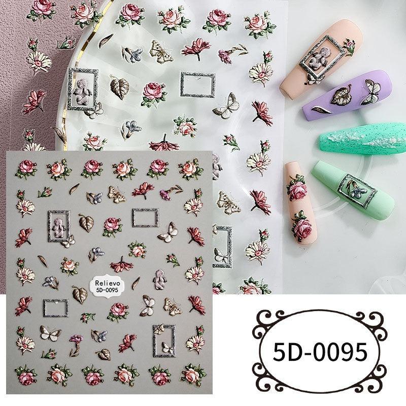 3pcs 5D Embossed Camellia Nail Art Stickers Self Adhesive Butterfly Flower