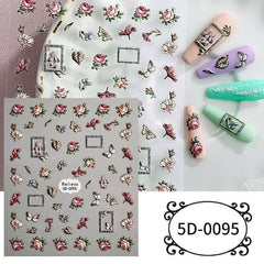3pcs 5D Embossed Camellia Nail Art Stickers Self Adhesive Butterfly Flower