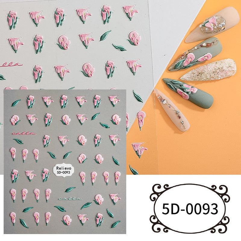 3pcs 5D Embossed Camellia Nail Art Stickers Self Adhesive Butterfly Flower