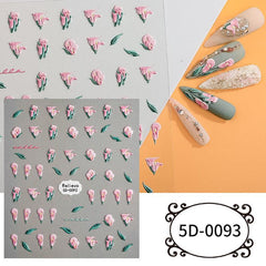 3pcs 5D Embossed Camellia Nail Art Stickers Self Adhesive Butterfly Flower