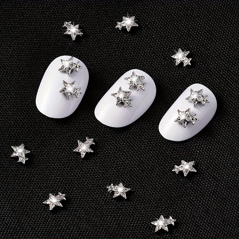 5pcs Zircon Double Star Nail Art Charms for Easter and DIY Nail Designs