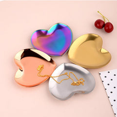 Heart Shaped Jewelry Plate Container Stainless Steel Trinket Storage Box Tray