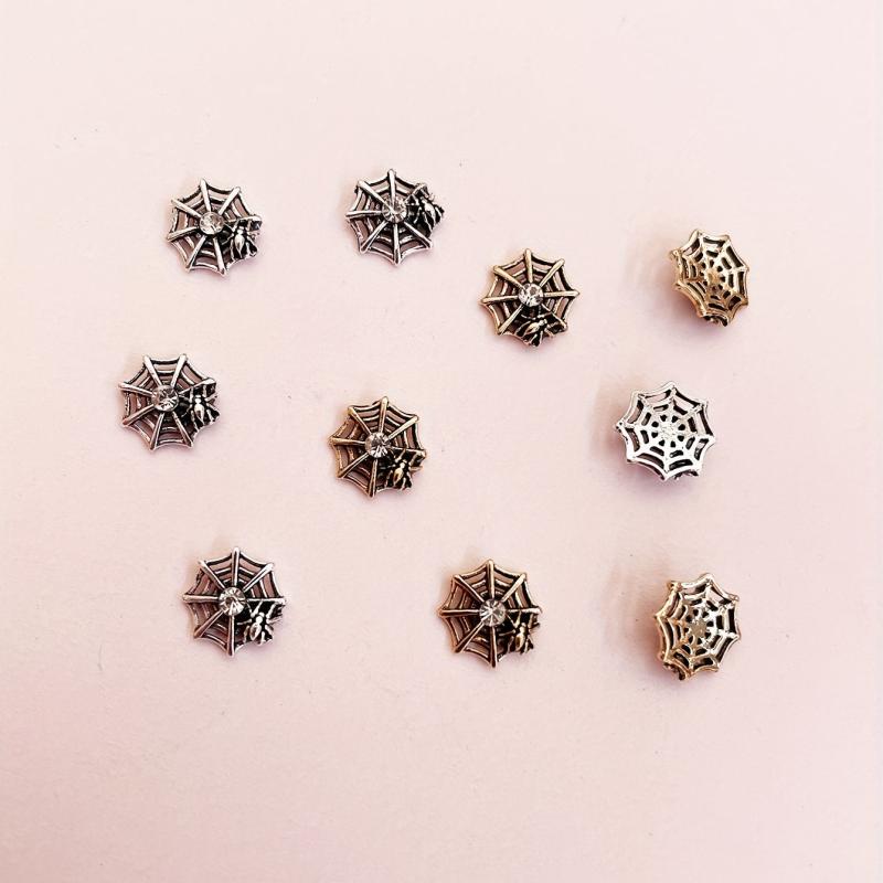 10pcs Metal Spider Web Nail Art Charms with Rhinestones
