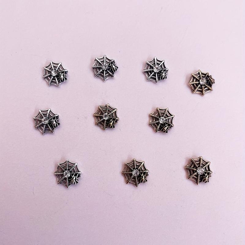 10pcs Metal Spider Web Nail Art Charms with Rhinestones