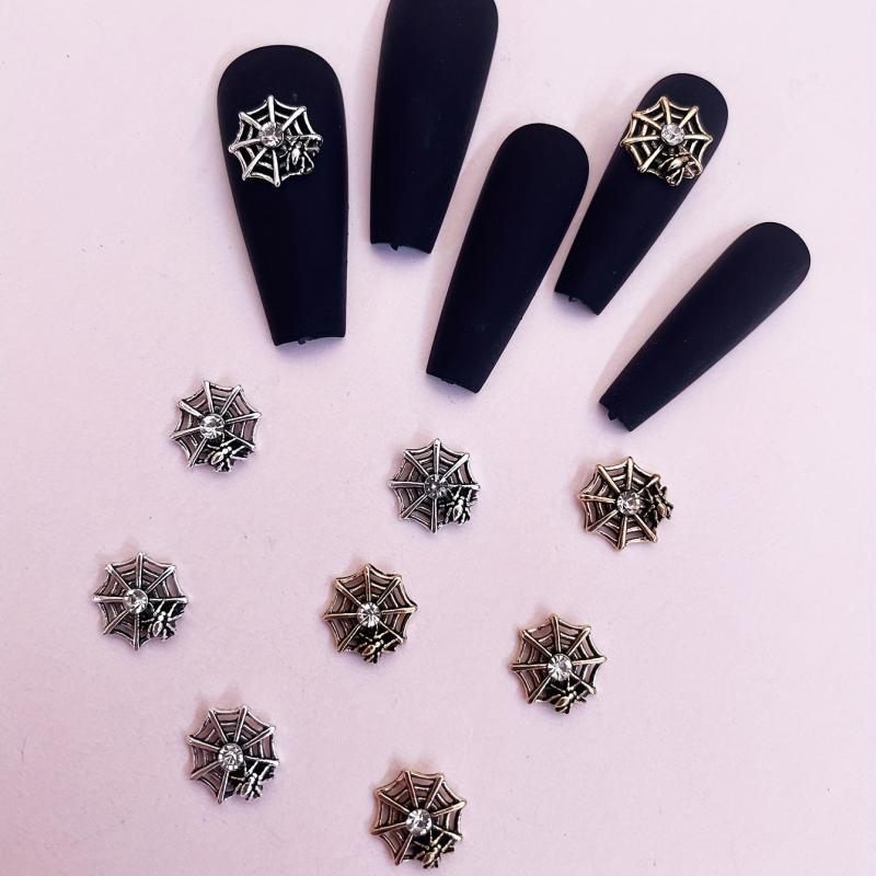 10pcs Metal Spider Web Nail Art Charms with Rhinestones