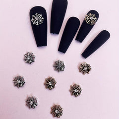 10pcs Metal Spider Web Nail Art Charms with Rhinestones