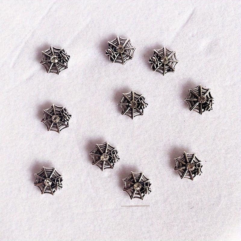 10pcs Metal Spider Web Nail Art Charms with Rhinestones