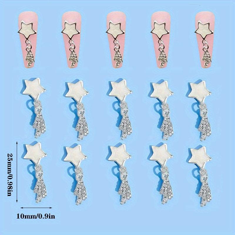20pcs Silver Star Nail Charms with Rhinestone 3D Alloy Art Jewels for Women DIY