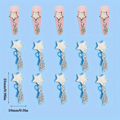 20pcs Silver Star Nail Charms with Rhinestone 3D Alloy Art Jewels for Women DIY