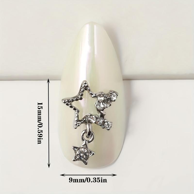 20pcs Silver Star Nail Charms with Rhinestone 3D Alloy Art Jewels for Women DIY