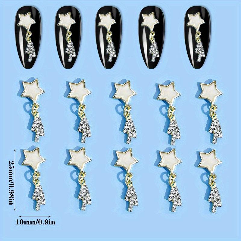 20pcs Silver Star Nail Charms with Rhinestone 3D Alloy Art Jewels for Women DIY