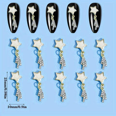20pcs Silver Star Nail Charms with Rhinestone 3D Alloy Art Jewels for Women DIY