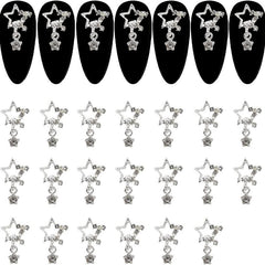 20pcs Silver Star Nail Charms with Rhinestone 3D Alloy Art Jewels for Women DIY
