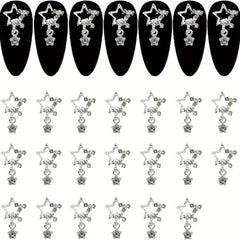 20pcs Silver Star Nail Charms with Rhinestone 3D Alloy Art Jewels for Women DIY