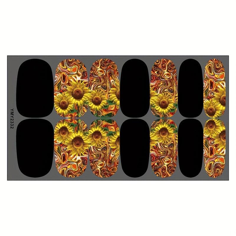 Sunflower Nail Art Stickers Full Wrap with 2 Nail Files