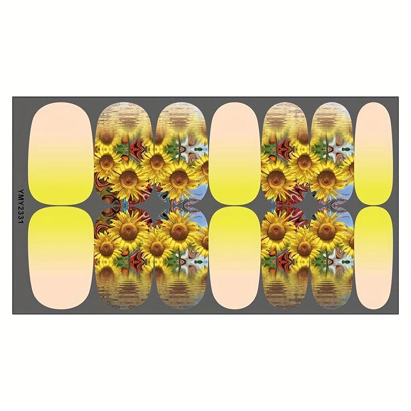 Sunflower Nail Art Stickers Full Wrap with 2 Nail Files