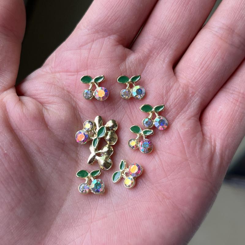 10pcs Cherry Alloy Metal Nail Art Charms with Rhinestone Crystal