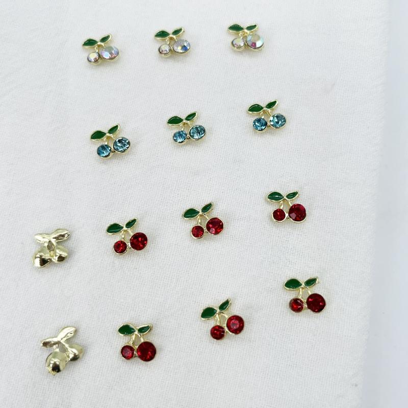 10pcs Cherry Alloy Metal Nail Art Charms with Rhinestone Crystal