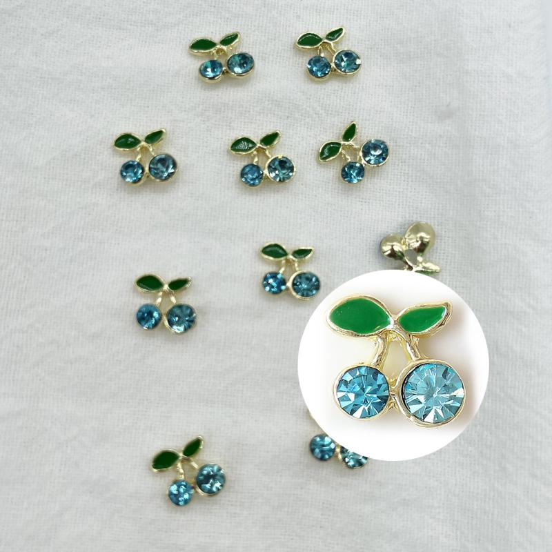 10pcs Cherry Alloy Metal Nail Art Charms with Rhinestone Crystal