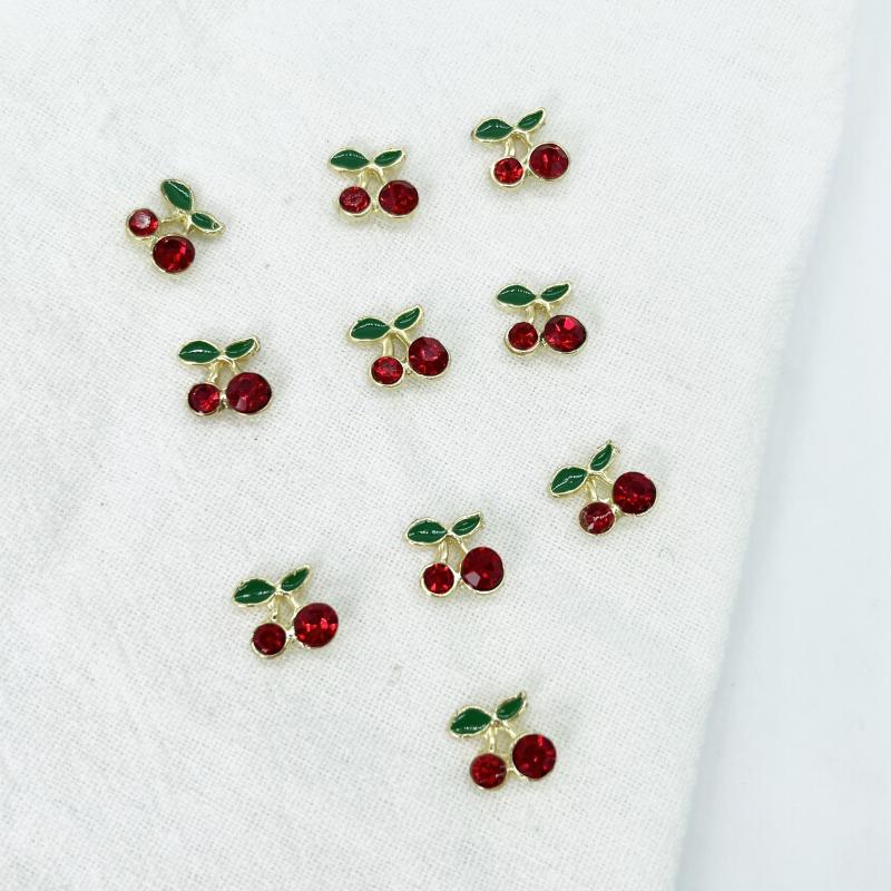 10pcs Cherry Alloy Metal Nail Art Charms with Rhinestone Crystal