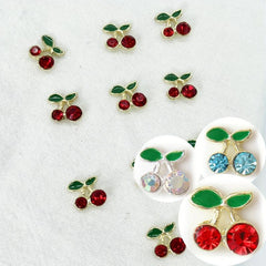 10pcs Cherry Alloy Metal Nail Art Charms with Rhinestone Crystal