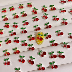 10pcs Cherry Alloy Metal Nail Art Charms with Rhinestone Crystal